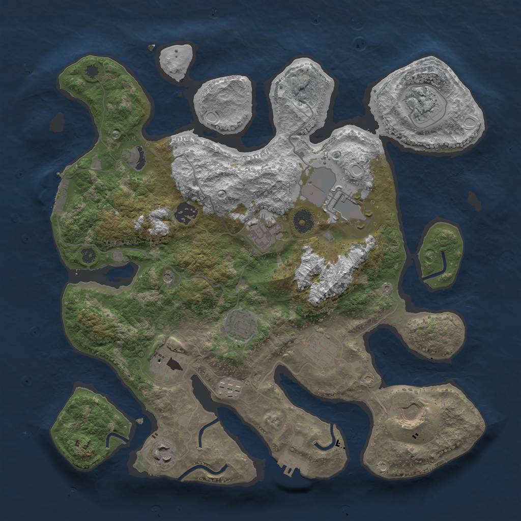 Rust Map: Procedural Map, Size: 3650, Seed: 1340438305, 18 Monuments