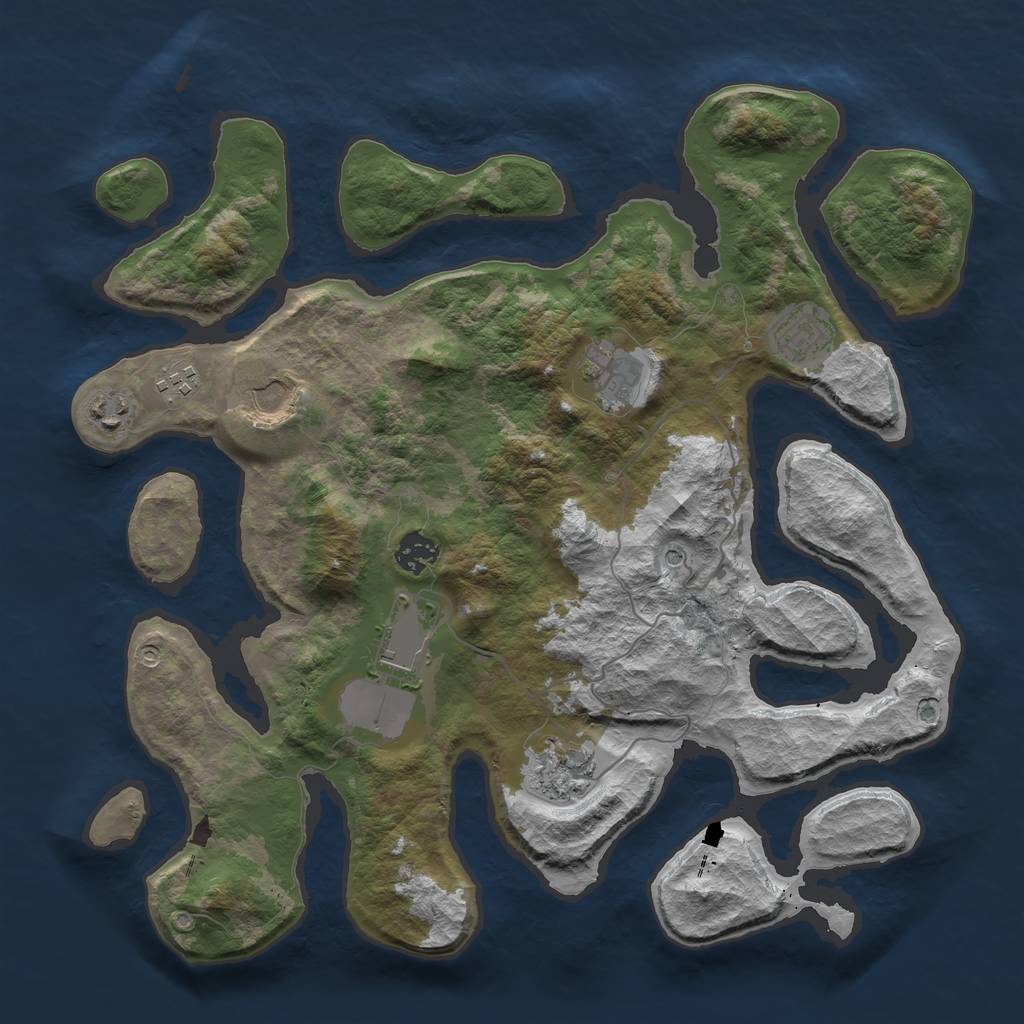 Rust Map: Barren, Size: 3750, Seed: 78034554, 11 Monuments