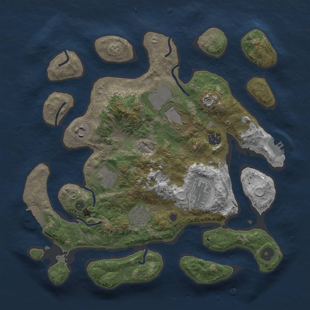 Rust Map: Procedural Map, Size: 3500, Seed: 864225526, 14 Monuments