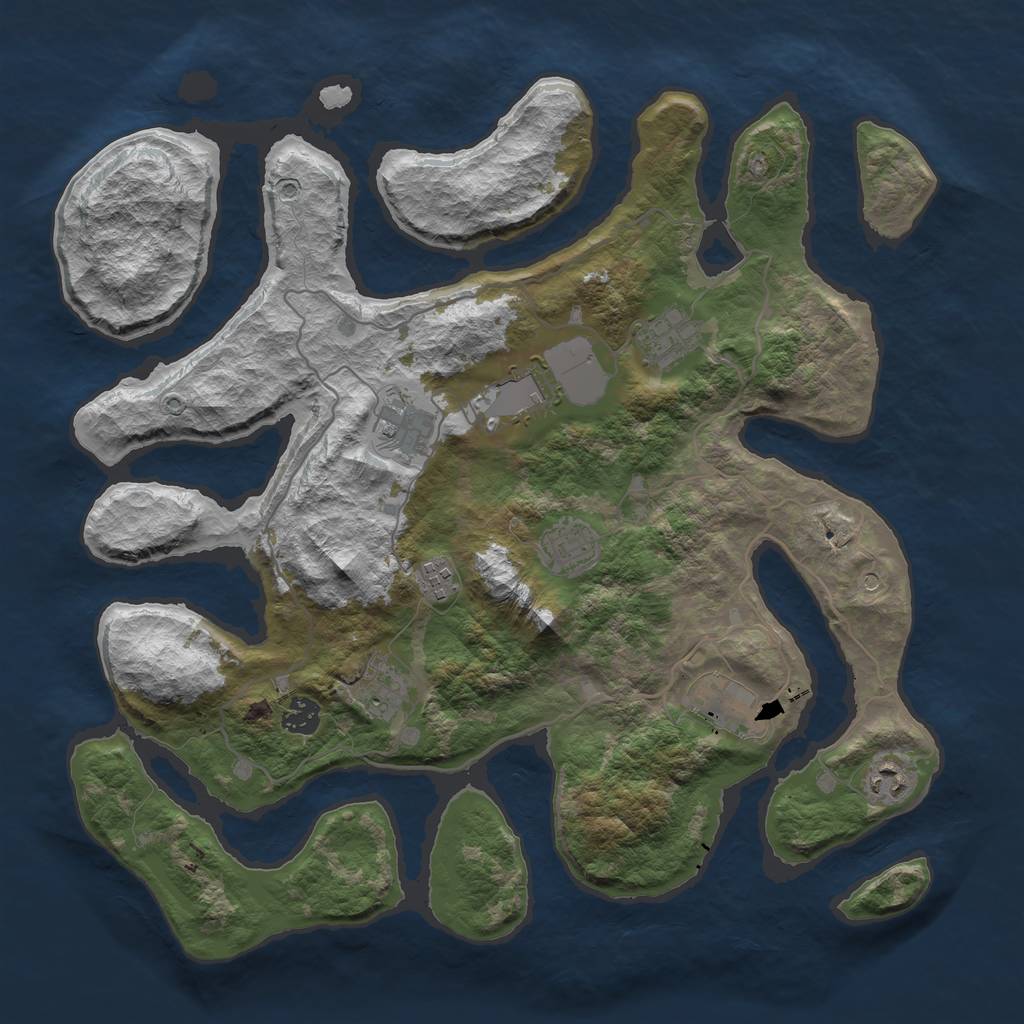 Rust Map: Barren, Size: 4000, Seed: 63283615, 12 Monuments