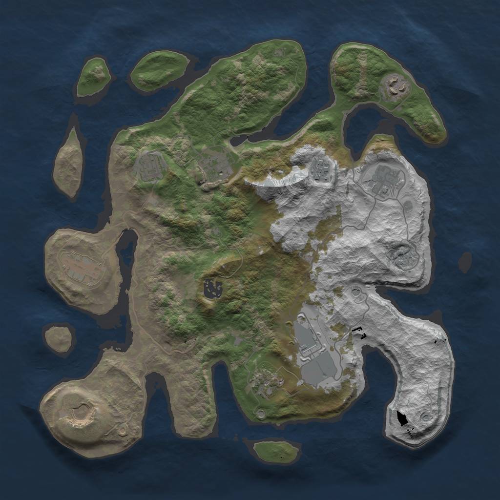 Rust Map: Barren, Size: 3700, Seed: 1104314755, 13 Monuments
