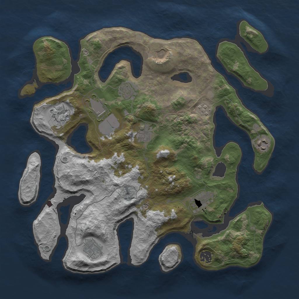Rust Map: Barren, Size: 3700, Seed: 1911433309, 13 Monuments