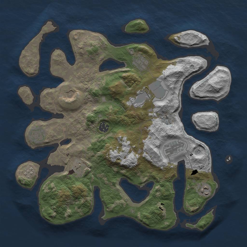 Rust Map: Barren, Size: 3700, Seed: 1924152029, 12 Monuments