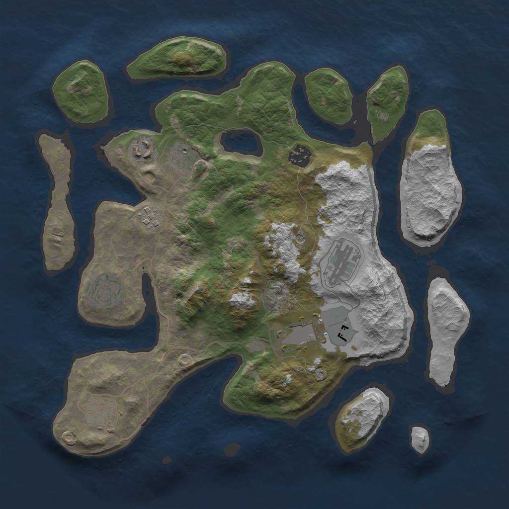 Rust Map: Barren, Size: 3500, Seed: 11321, 11 Monuments