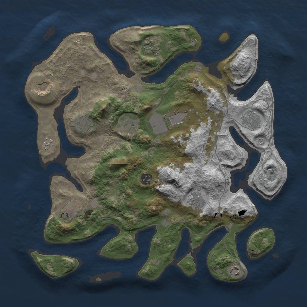 Rust Map: Barren, Size: 4000, Seed: 1050368777, 14 Monuments