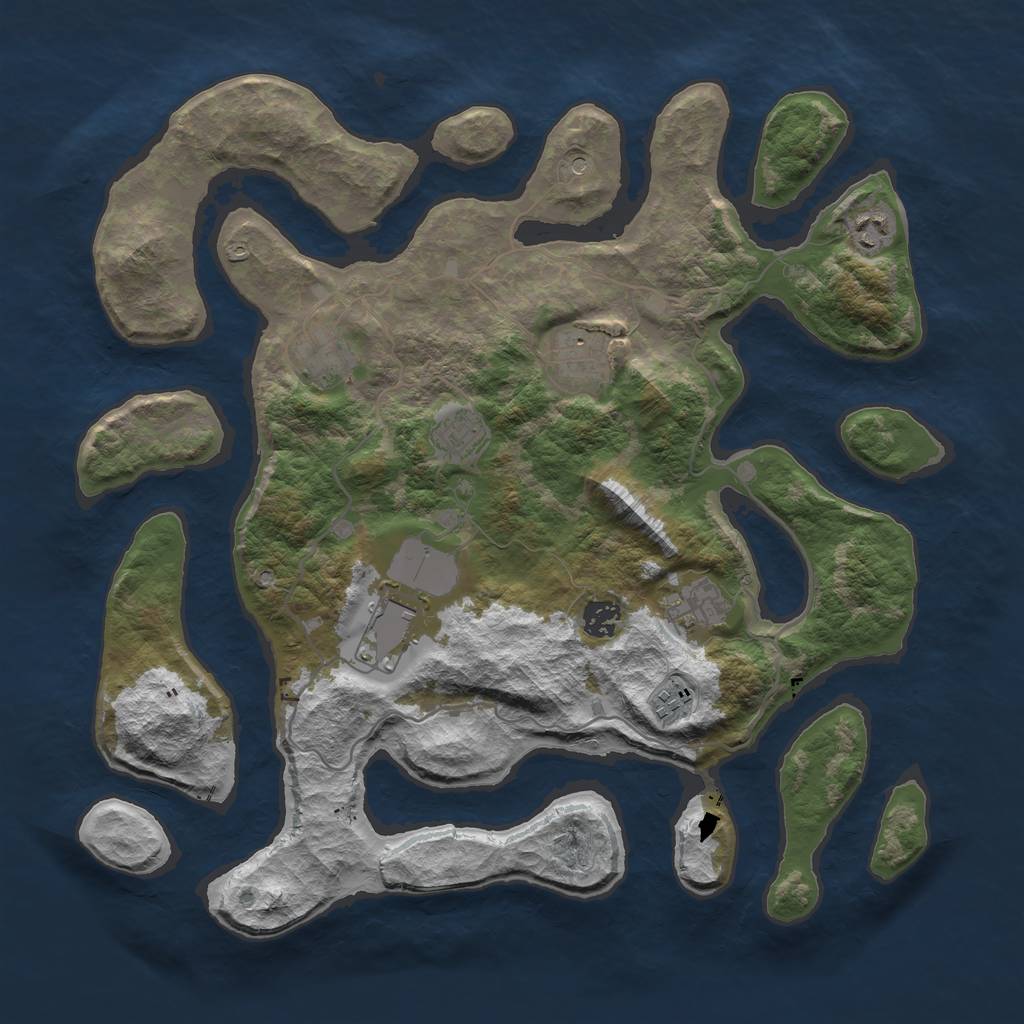 Rust Map: Barren, Size: 4000, Seed: 723533345, 11 Monuments