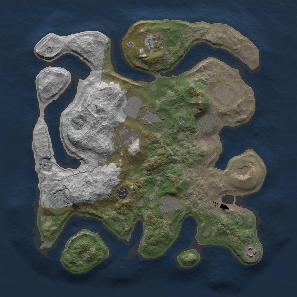 Rust Map: Barren, Size: 3700, Seed: 1493504155, 14 Monuments