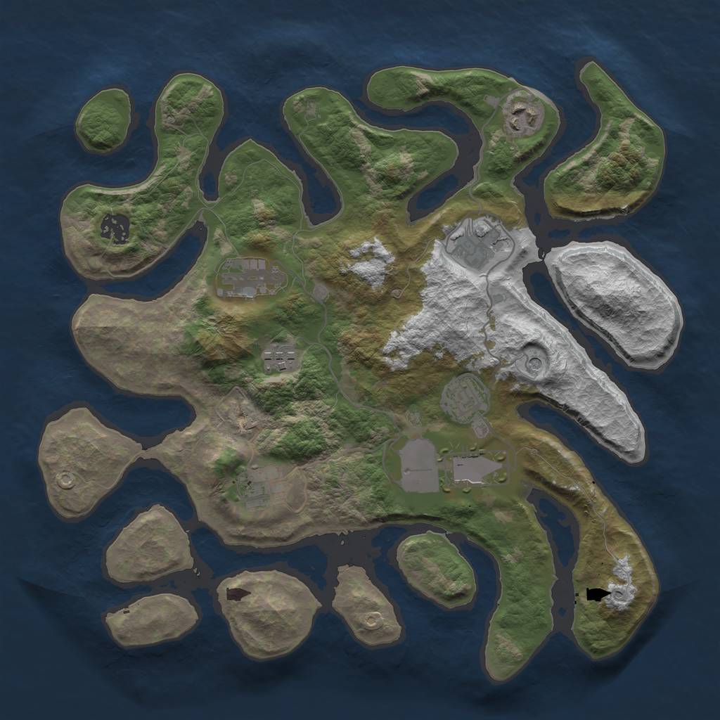 Rust Map: Barren, Size: 3500, Seed: 302889164, 11 Monuments