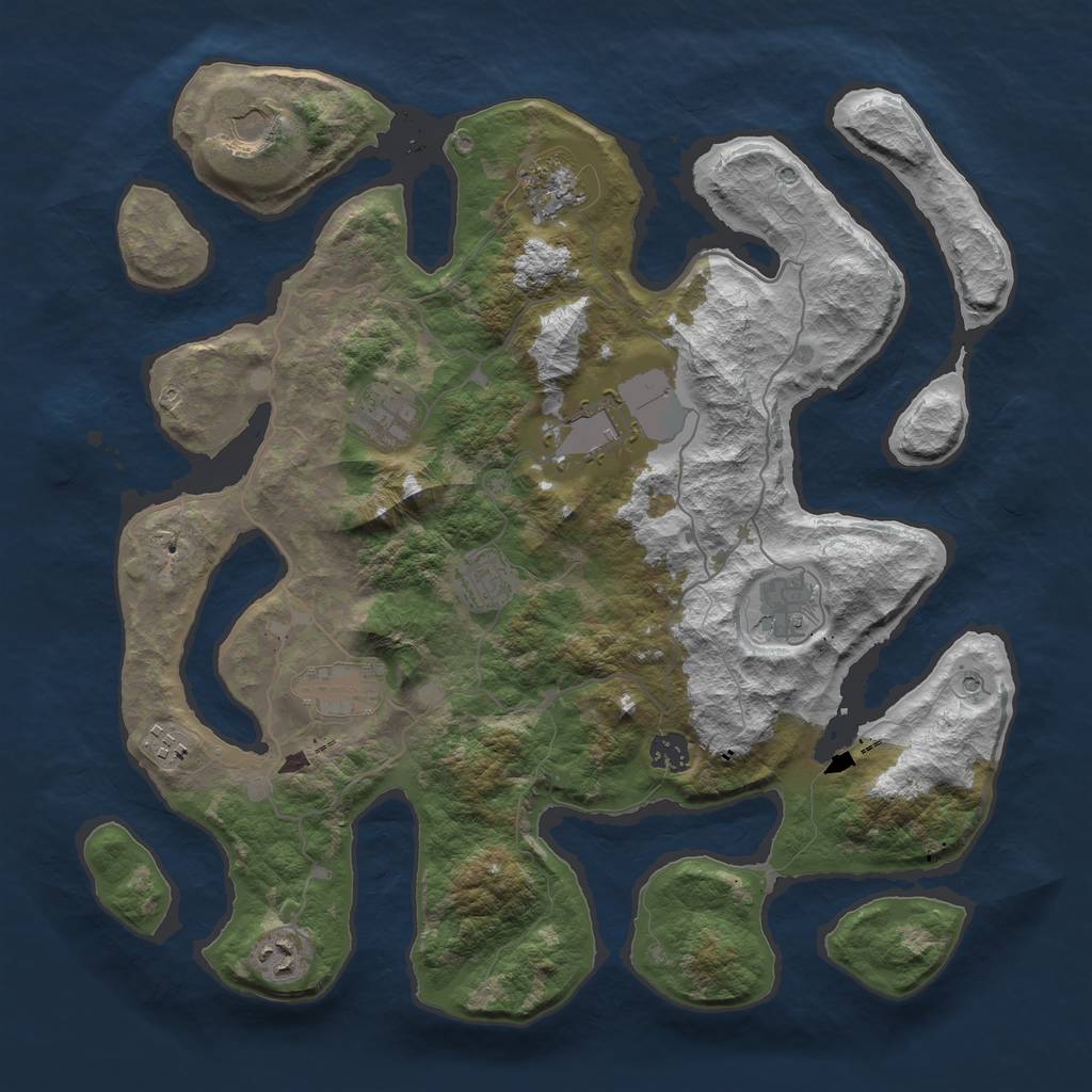 Rust Map: Barren, Size: 4000, Seed: 632446793, 13 Monuments