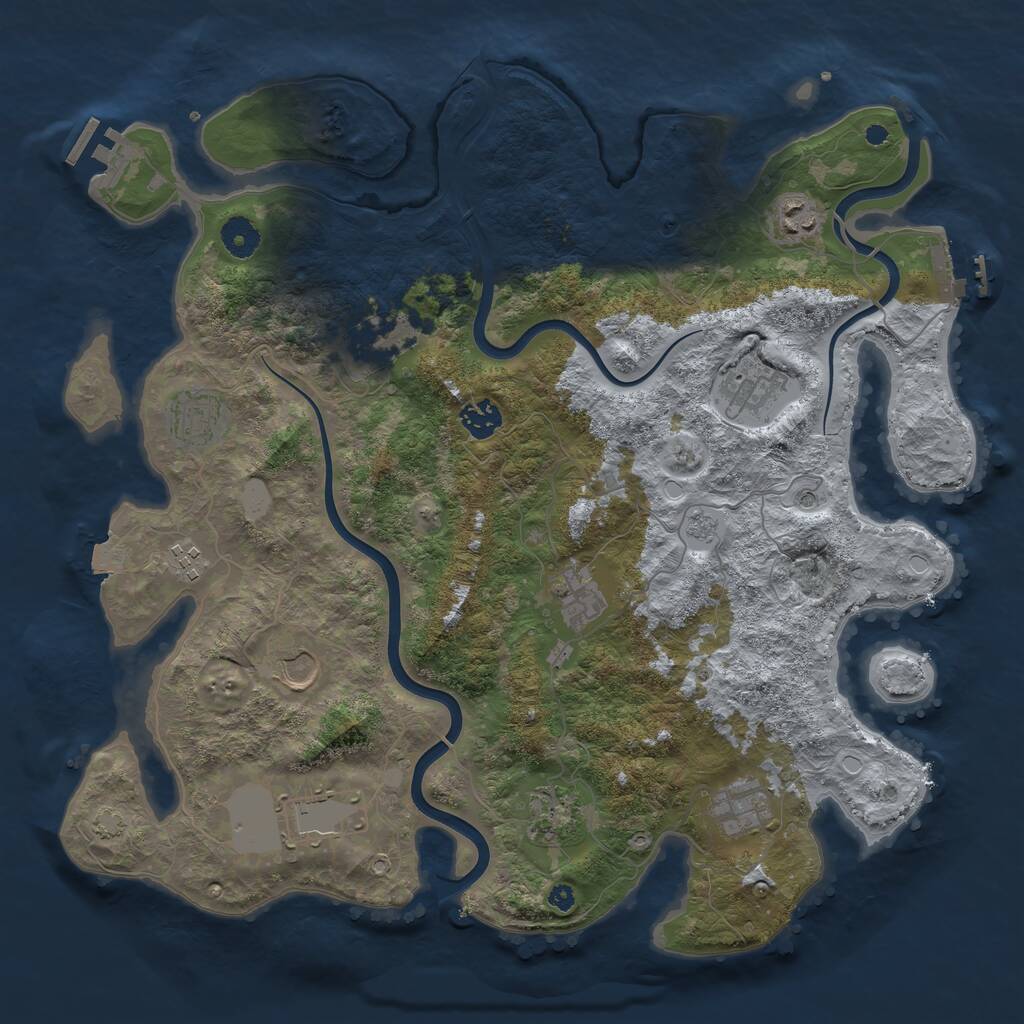 Rust Map: Procedural Map, Size: 3950, Seed: 1362160245, 17 Monuments