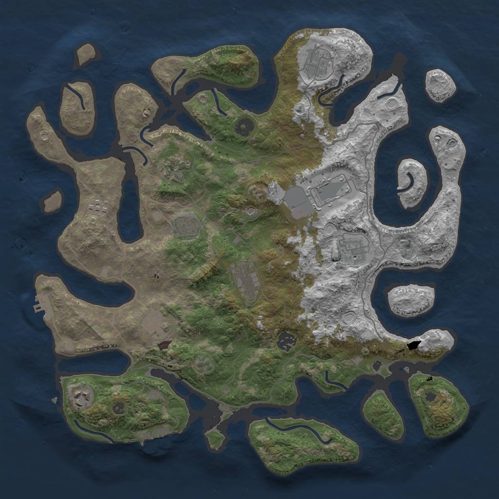 Rust Map: Procedural Map, Size: 4050, Seed: 734583650, 18 Monuments