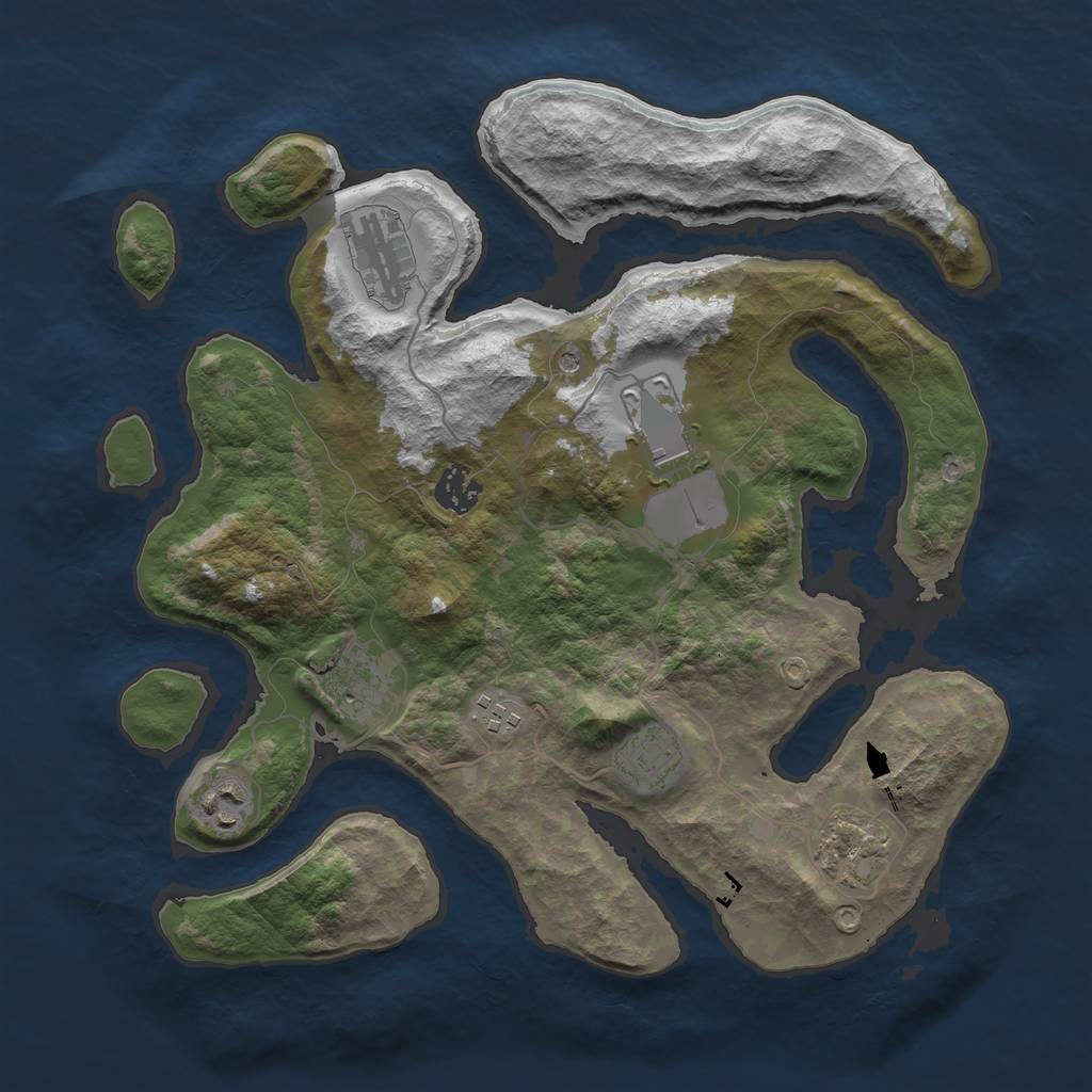 Rust Map: Barren, Size: 3500, Seed: 1199719910, 11 Monuments