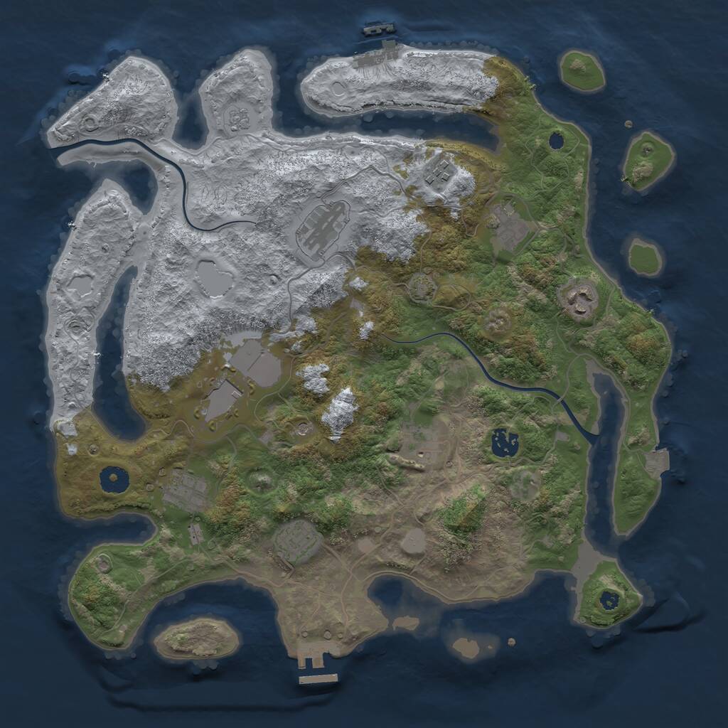 Rust Map: Procedural Map, Size: 3811, Seed: 105, 15 Monuments