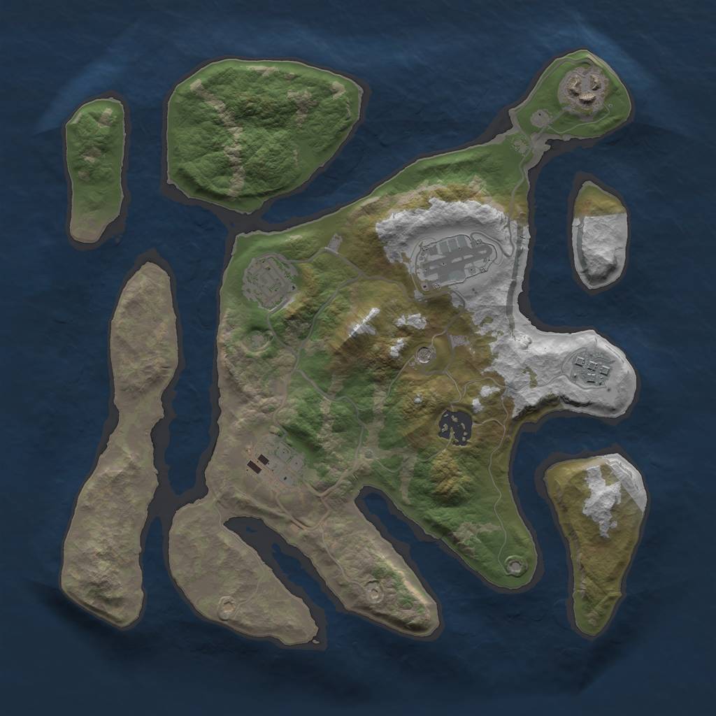 Rust Map: Barren, Size: 3000, Seed: 1087514635, 9 Monuments