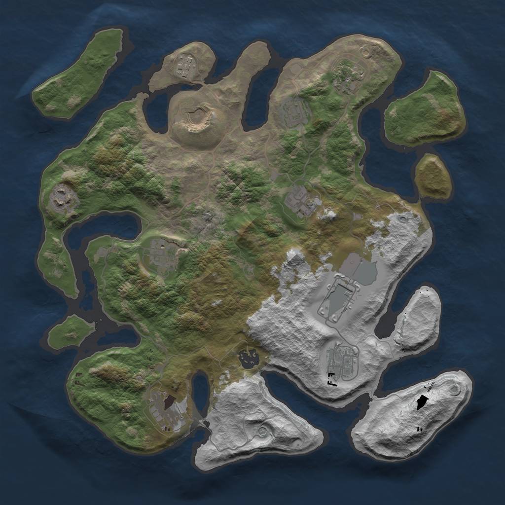 Rust Map: Barren, Size: 3700, Seed: 1817352558, 14 Monuments