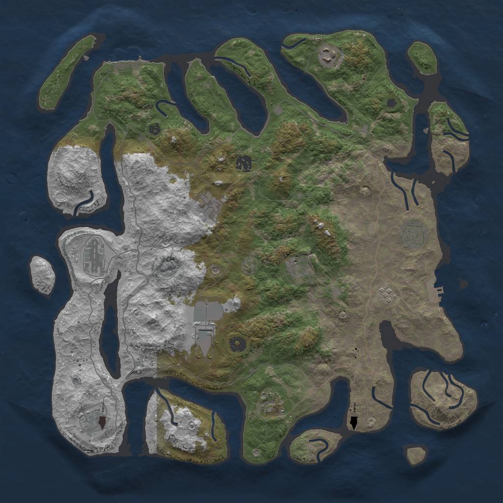 Rust Map: Procedural Map, Size: 4500, Seed: 1437693843, 18 Monuments
