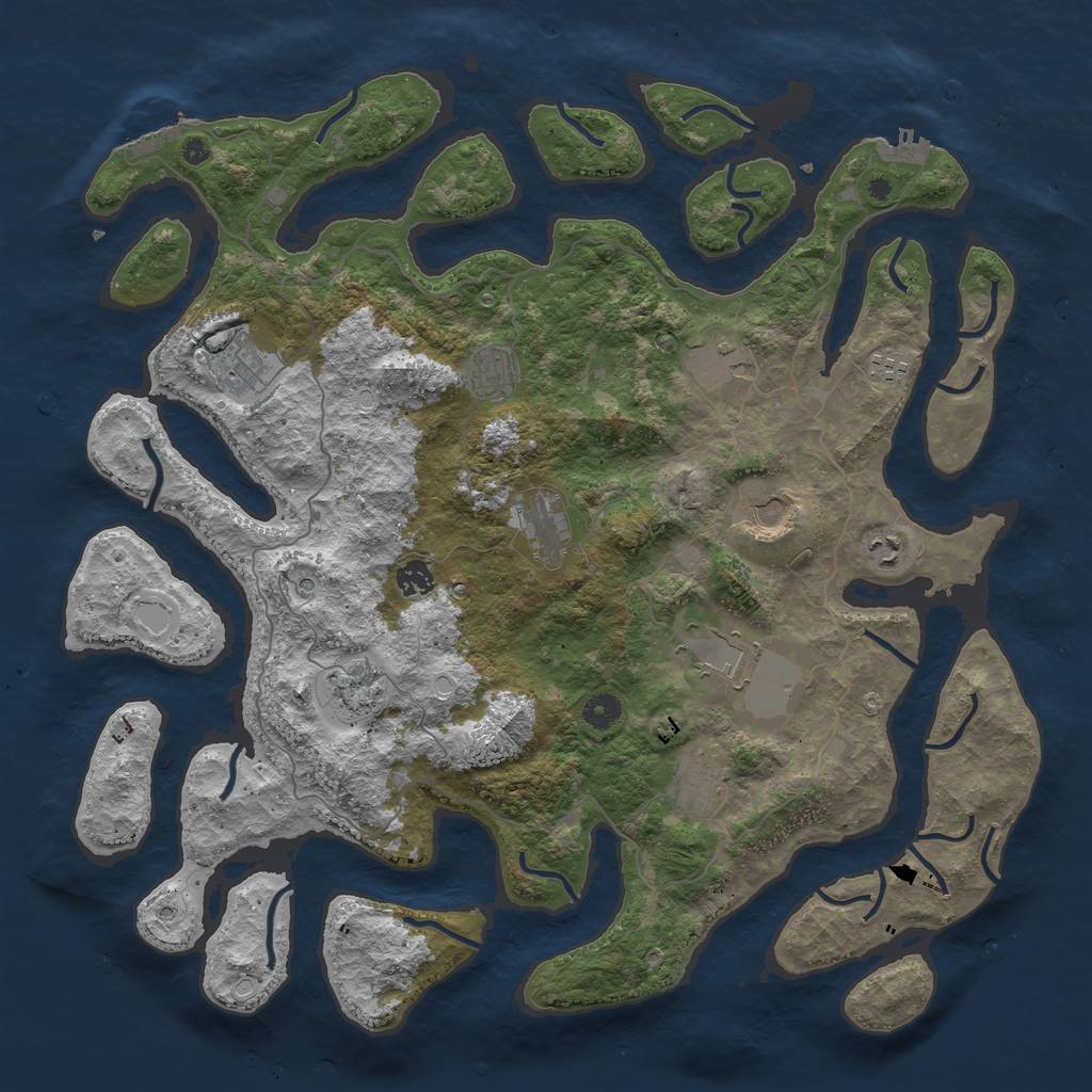 Rust Map: Procedural Map, Size: 4500, Seed: 1017226007, 19 Monuments