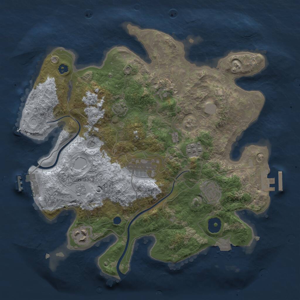 Rust Map: Procedural Map, Size: 3072, Seed: 644676, 11 Monuments
