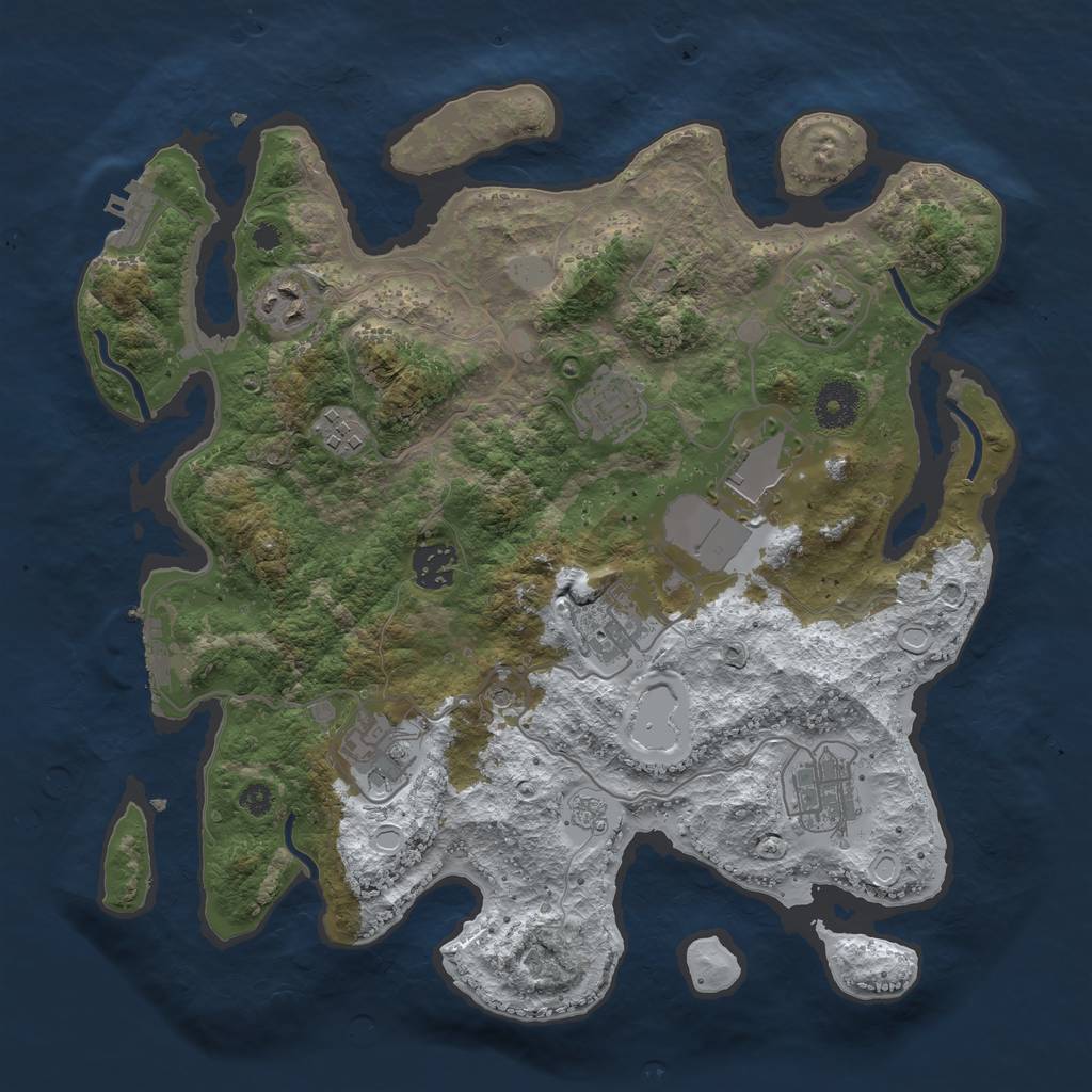 Rust Map: Procedural Map, Size: 3500, Seed: 1139474052, 18 Monuments