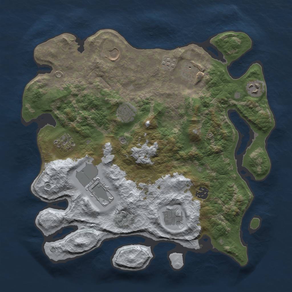 Rust Map: Barren, Size: 3500, Seed: 14241528, 12 Monuments