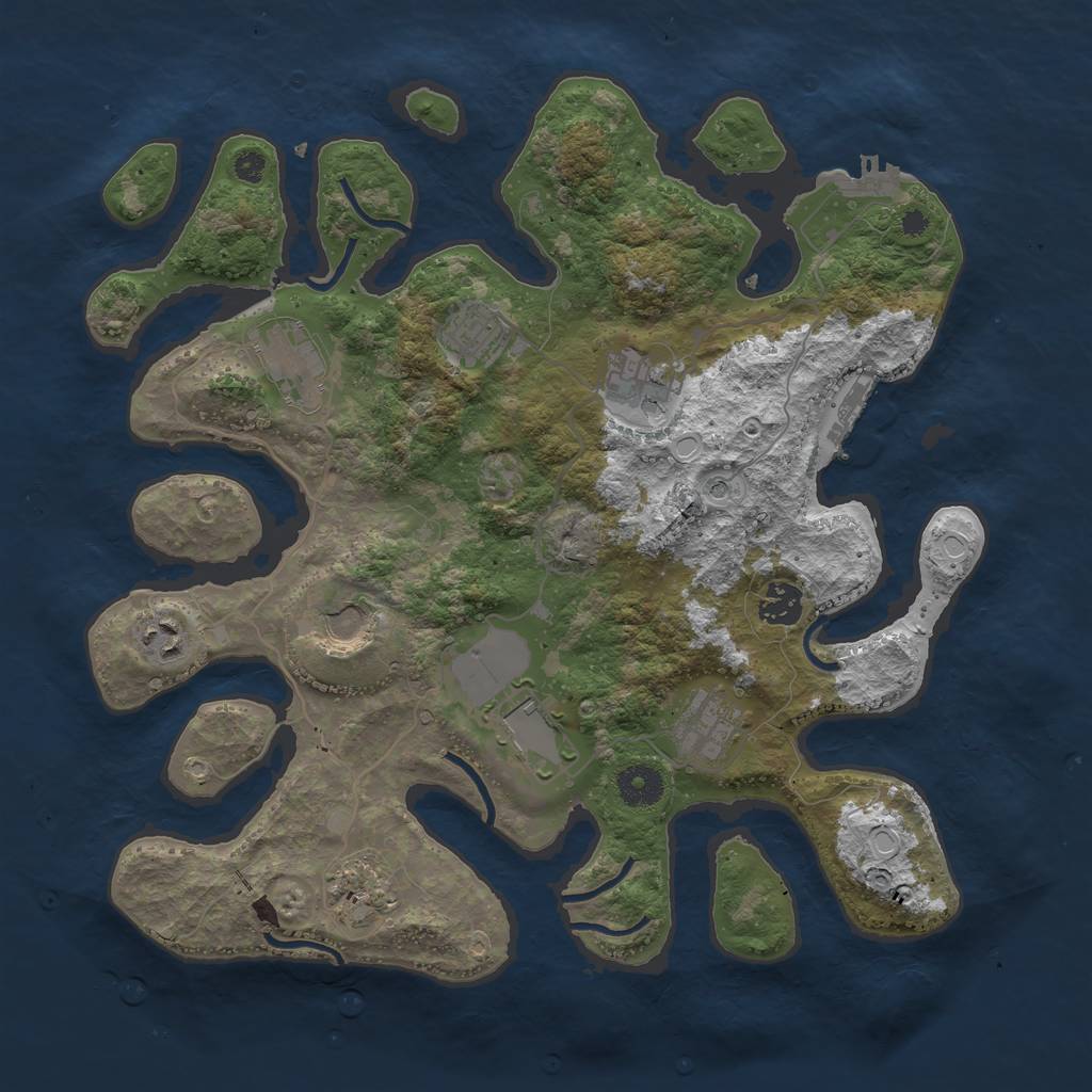 Rust Map: Procedural Map, Size: 3699, Seed: 500052, 17 Monuments