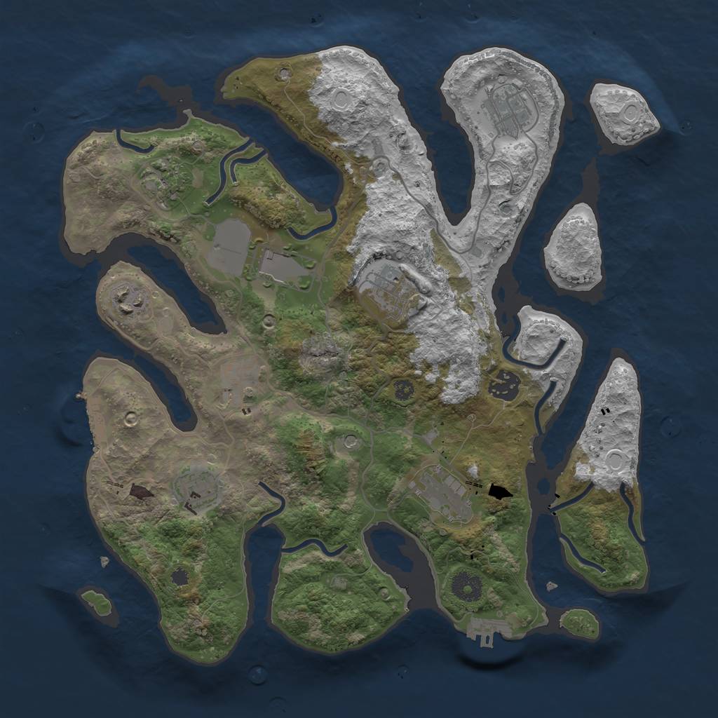 Rust Map: Procedural Map, Size: 3500, Seed: 230993998, 17 Monuments