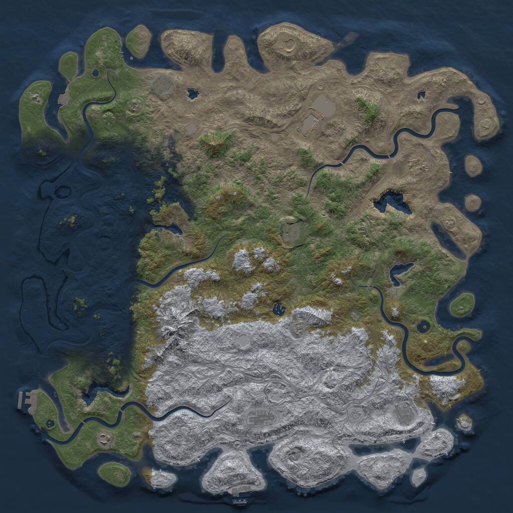 Rust Map: Procedural Map, Size: 6000, Seed: 58291612, 17 Monuments