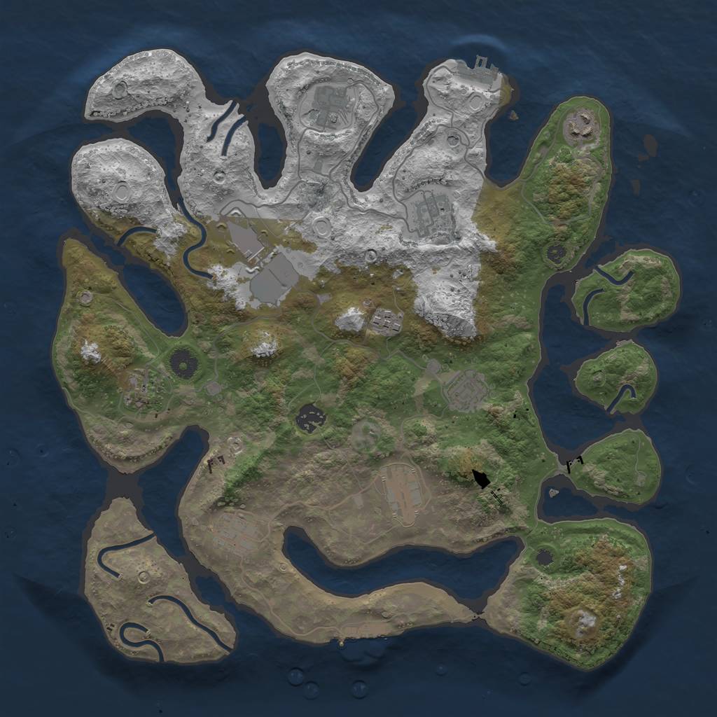 Rust Map: Procedural Map, Size: 3850, Seed: 2081348876, 18 Monuments