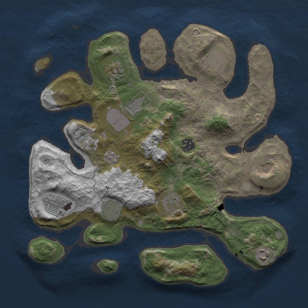 Rust Map: Barren, Size: 3500, Seed: 1916854664, 13 Monuments