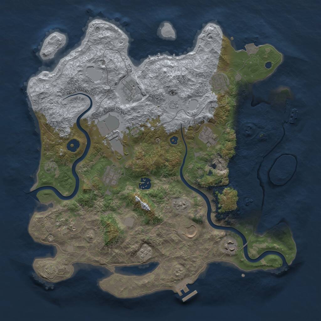 Rust Map: Procedural Map, Size: 3850, Seed: 733808536, 16 Monuments