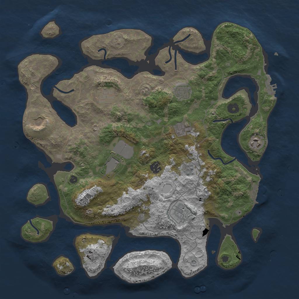 Rust Map: Procedural Map, Size: 4000, Seed: 1321140590, 17 Monuments