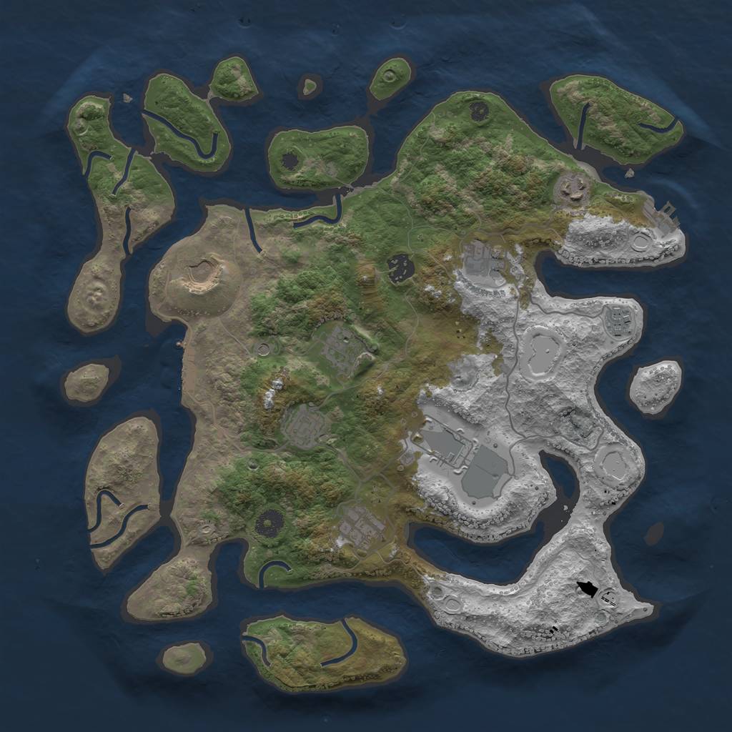 Rust Map: Procedural Map, Size: 3900, Seed: 1344226693, 17 Monuments