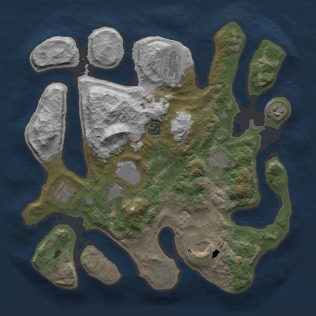 Rust Map: Barren, Size: 3700, Seed: 1969547875, 12 Monuments