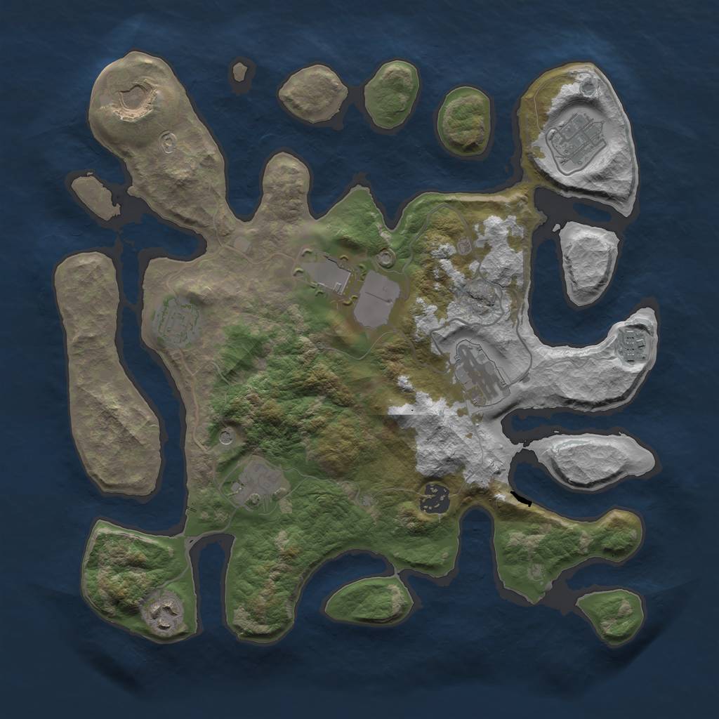 Rust Map: Barren, Size: 3500, Seed: 735917992, 12 Monuments