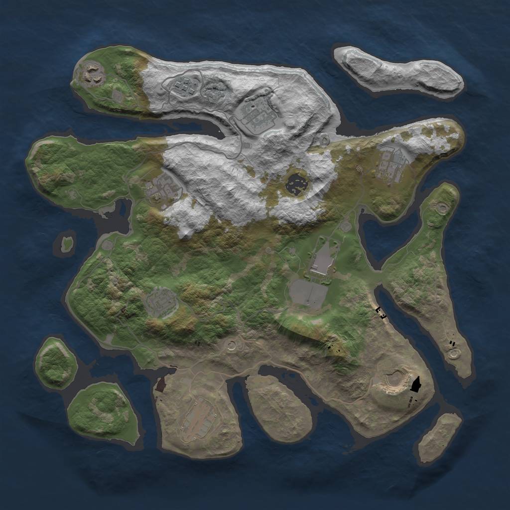 Rust Map: Barren, Size: 3700, Seed: 1465770480, 13 Monuments