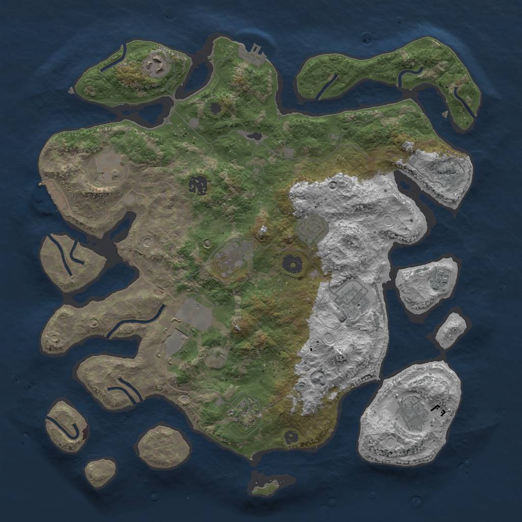 Rust Map: Procedural Map, Size: 3950, Seed: 871221905, 18 Monuments