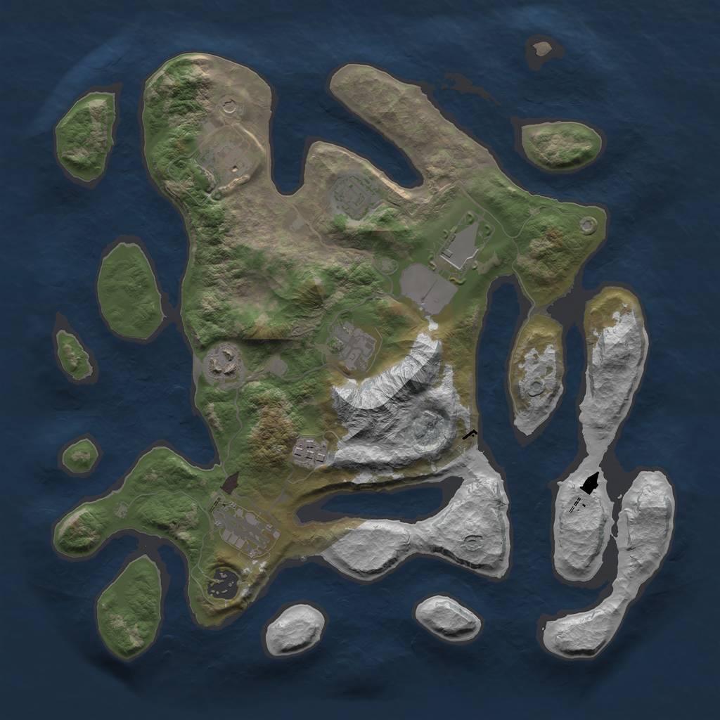 Rust Map: Barren, Size: 3500, Seed: 18562158, 11 Monuments