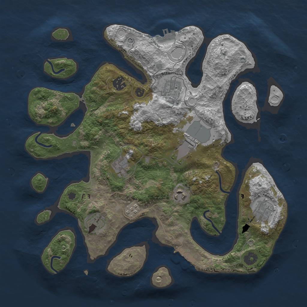 Rust Map: Procedural Map, Size: 3500, Seed: 746113010, 16 Monuments