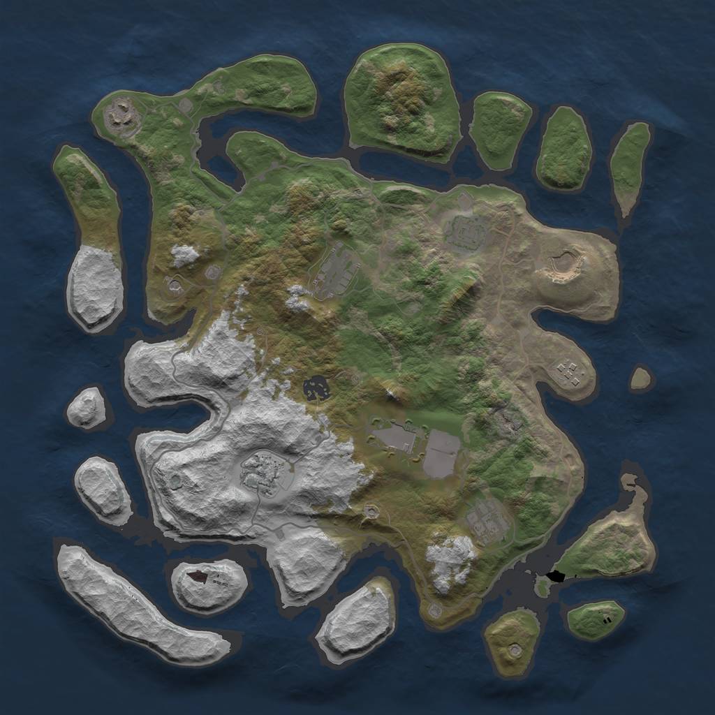 Rust Map: Barren, Size: 4000, Seed: 713726573, 12 Monuments