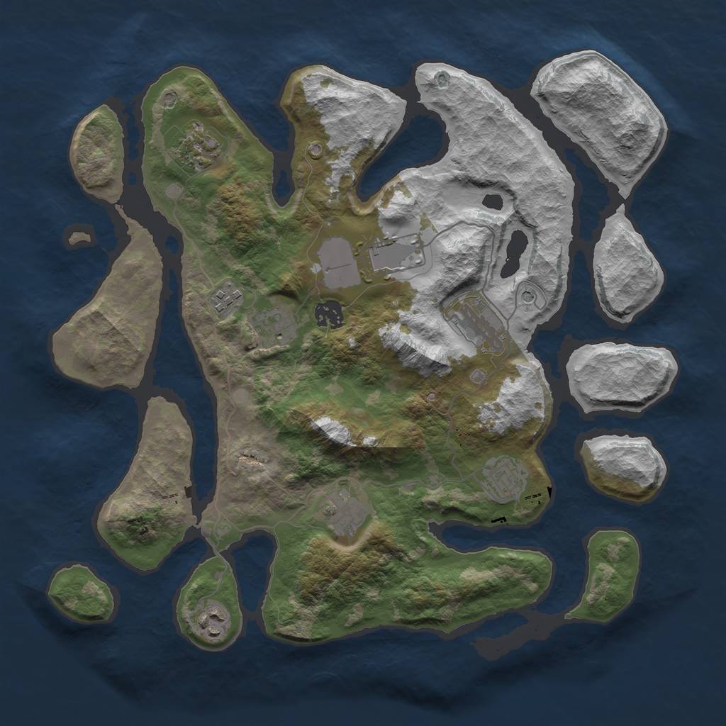 Rust Map: Barren, Size: 3700, Seed: 1967997318, 12 Monuments