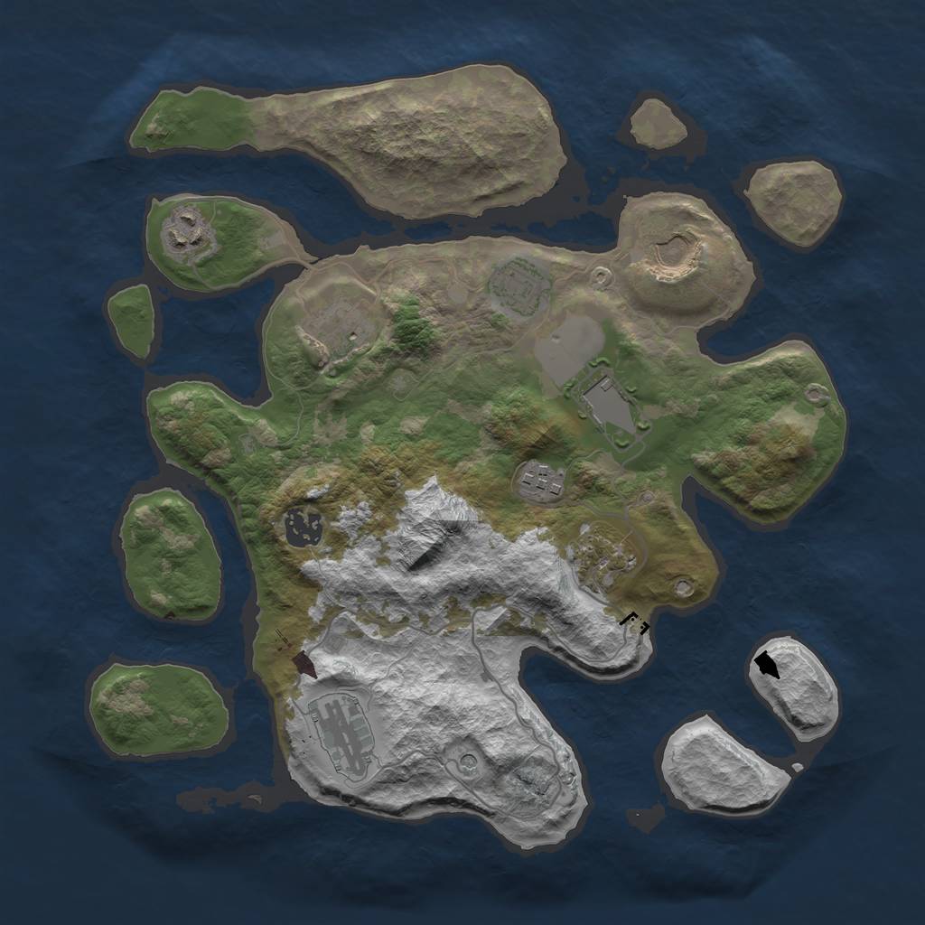 Rust Map: Barren, Size: 3500, Seed: 22334, 12 Monuments