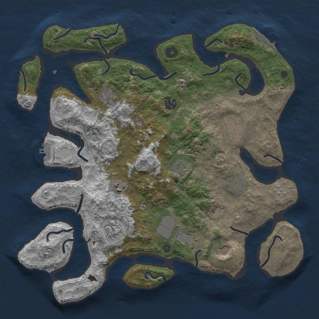 Rust Map: Procedural Map, Size: 3950, Seed: 54685165, 18 Monuments