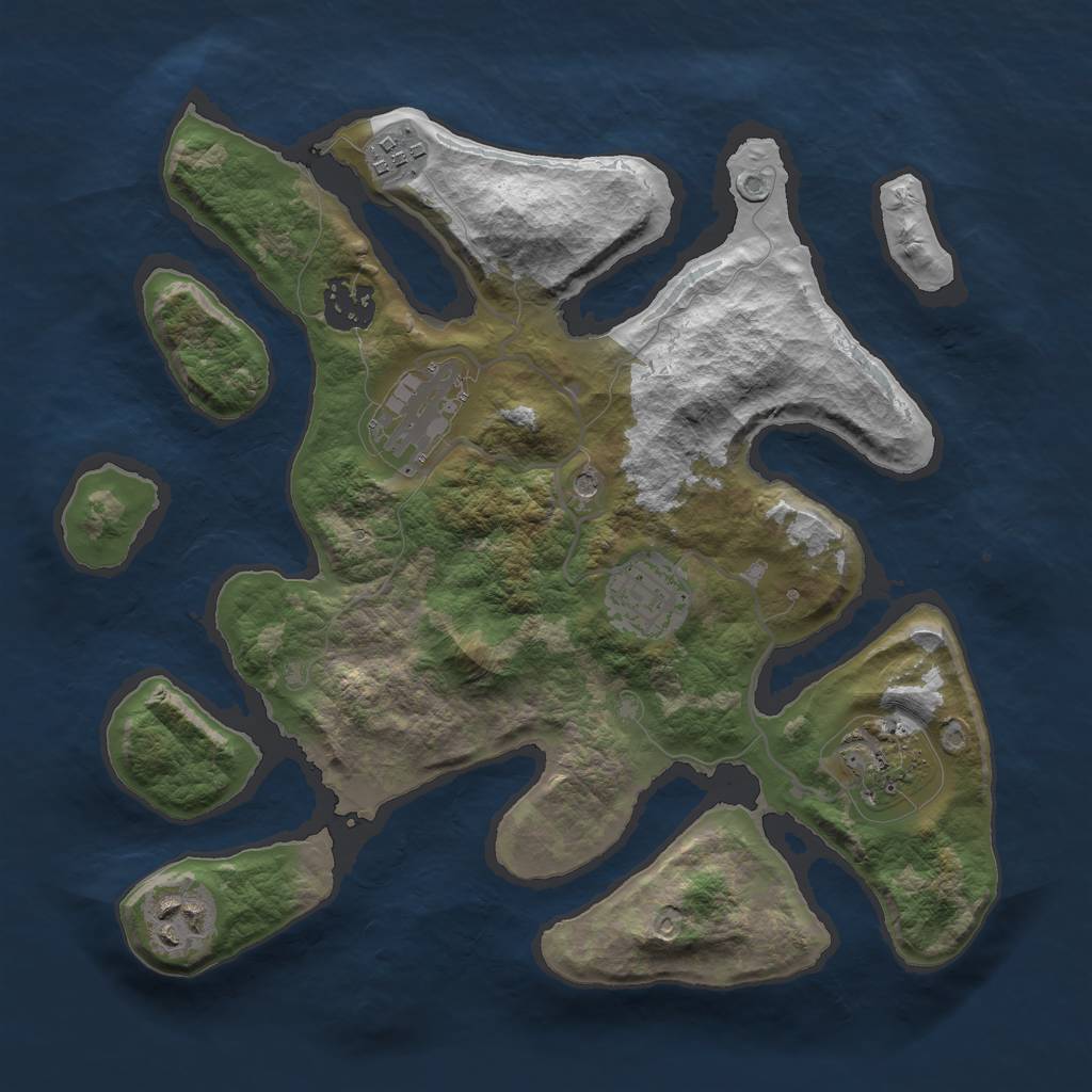 Rust Map: Barren, Size: 3000, Seed: 1804106731, 9 Monuments