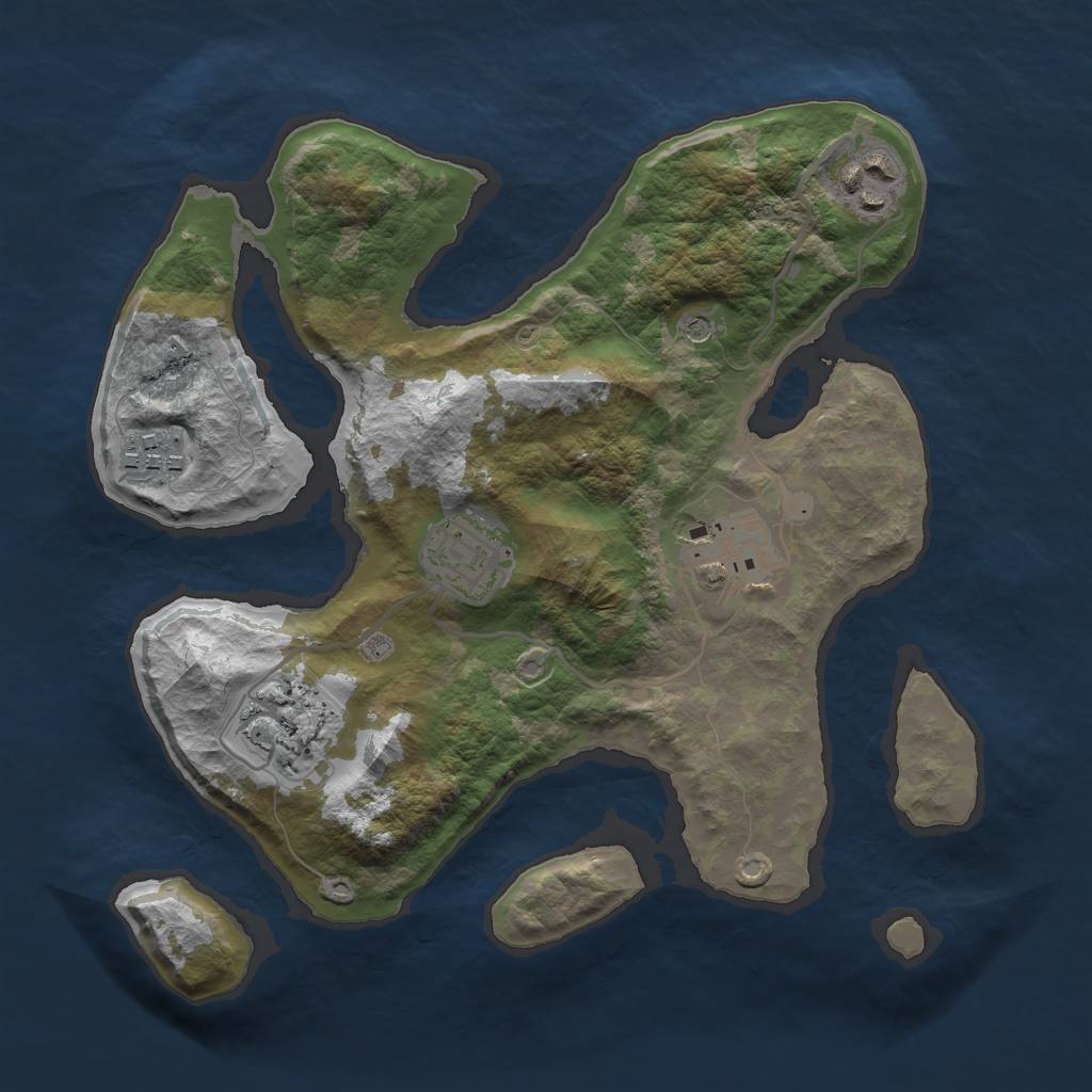 Rust Map: Barren, Size: 2750, Seed: 125, 8 Monuments