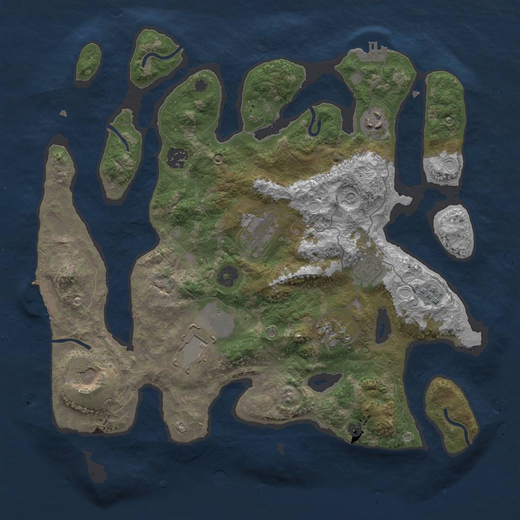 Rust Map: Procedural Map, Size: 3689, Seed: 3769, 16 Monuments