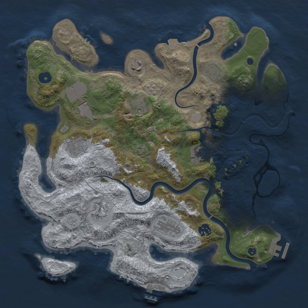 Rust Map: Procedural Map, Size: 3750, Seed: 2053713317, 16 Monuments