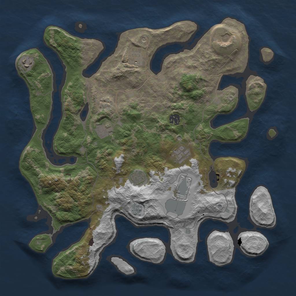 Rust Map: Barren, Size: 4000, Seed: 7437, 12 Monuments
