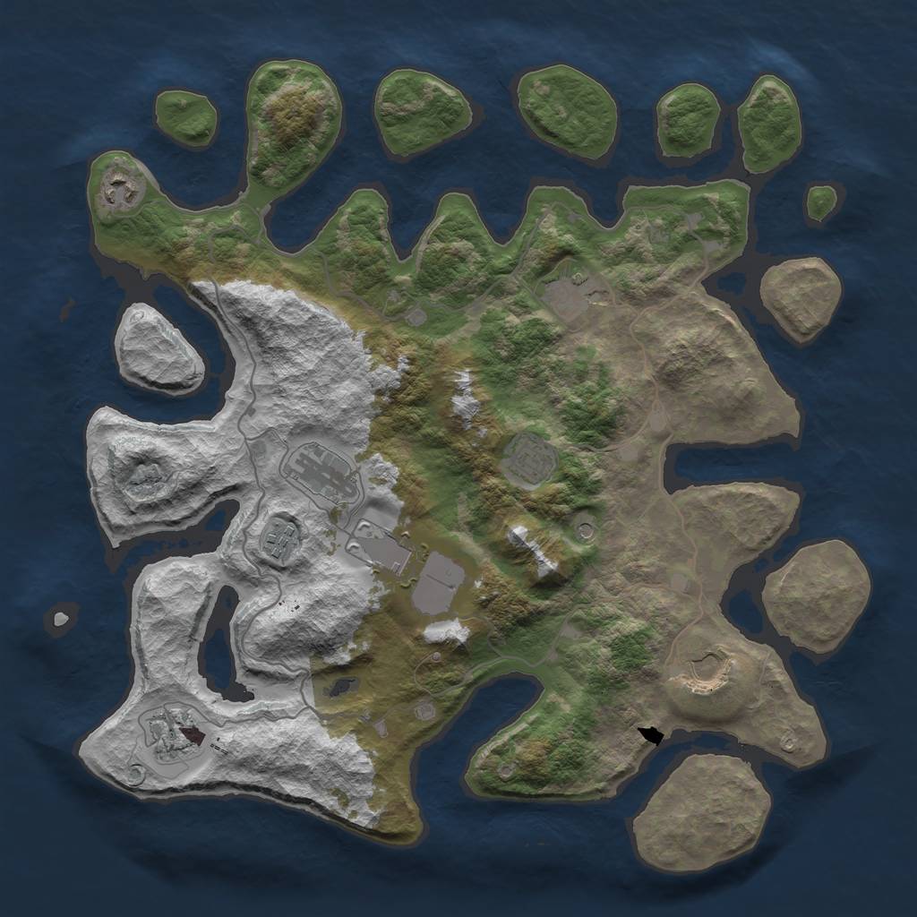 Rust Map: Barren, Size: 4000, Seed: 41887, 11 Monuments