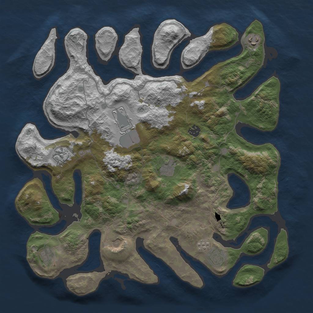 Rust Map: Barren, Size: 4100, Seed: 28777, 12 Monuments