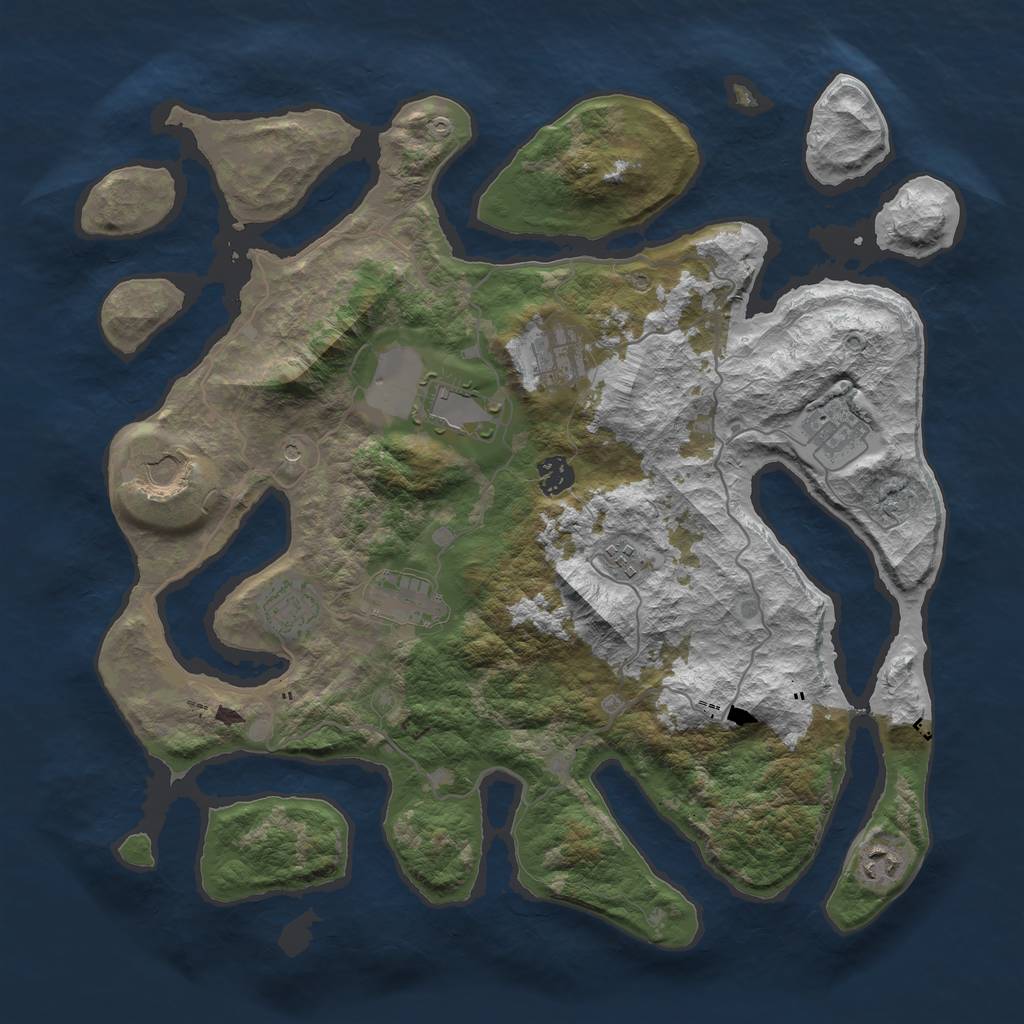 Rust Map: Barren, Size: 4000, Seed: 1049, 12 Monuments